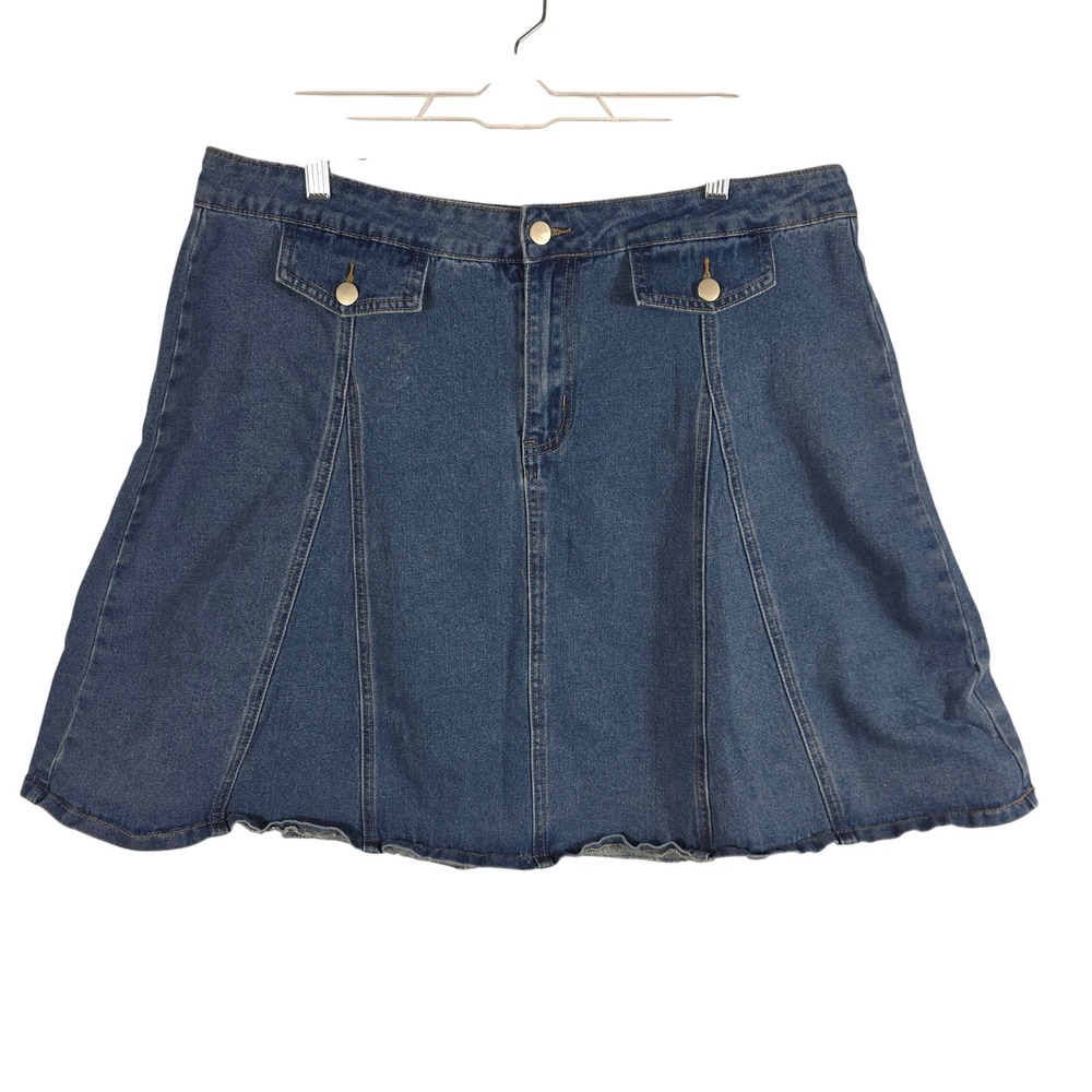 Agnes Orinda Jean Skirt Women 2X Blue Flap Pocket Seamed A-Line Knee Length